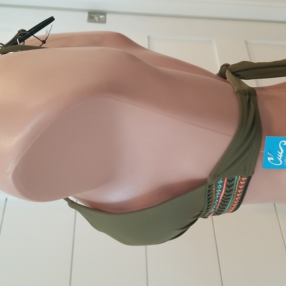 NWT CALIFORNIA WAVES Army green tribal bikini top | Medium | - Picture 4 of 7